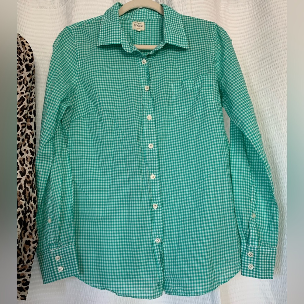 J. CREW ‘The Perfect Shirt’ Button Down - Green and White Gingham Plaid